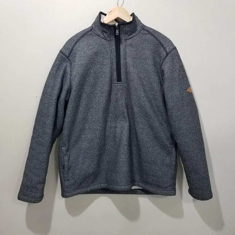 Orvis Pullover Sweater Mens Large Gray Sherpa Lined Quarter Zip Fleece Warm Cozy
